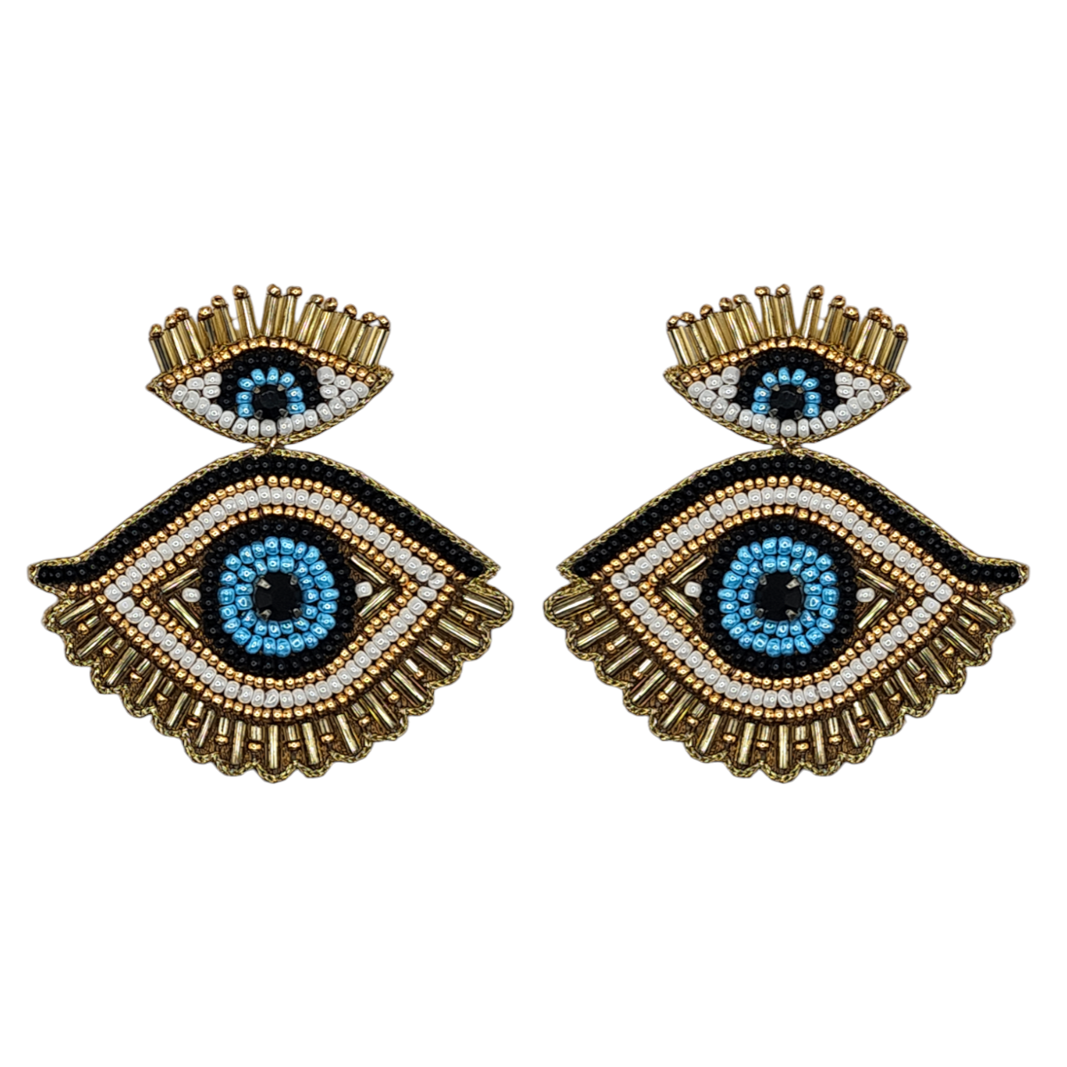 Gold Beaded Double Eye Drop Earrings ashortstory