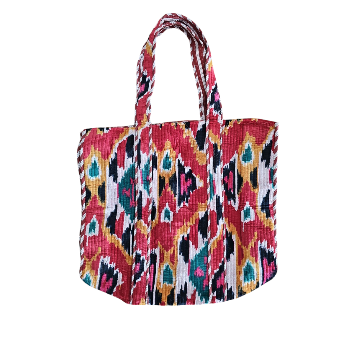 Red Velvet Ikat Print Reversible Tote Bag