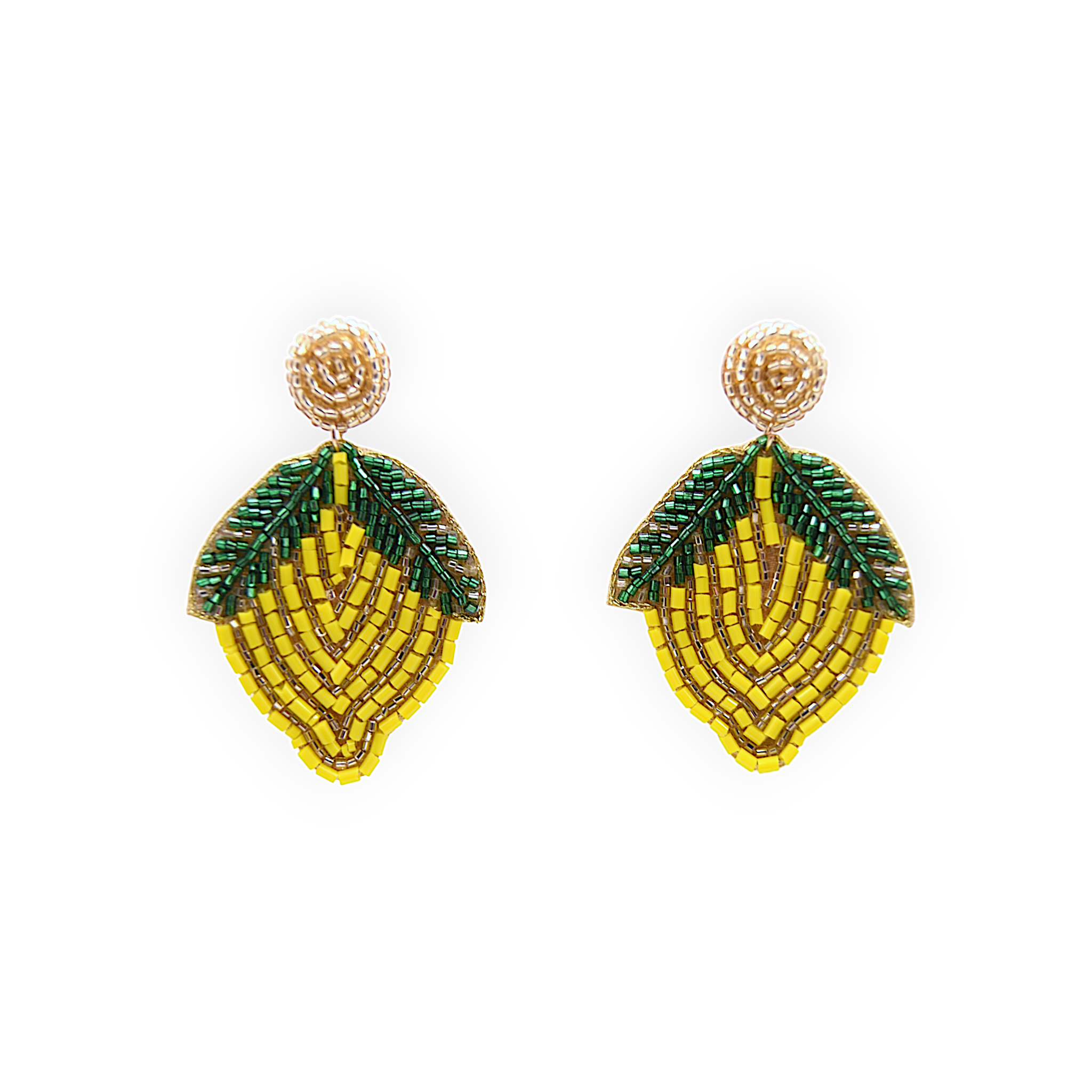 Yellow Green Beaded Lemon Drop Earrings –