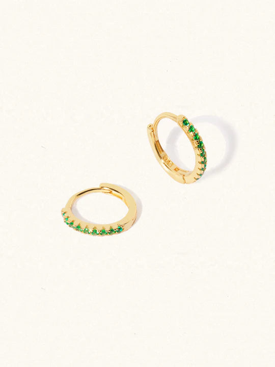 Luceir 18k Gold Vermeil Pave Emerald Quartz Gemstone Huggie Hoop